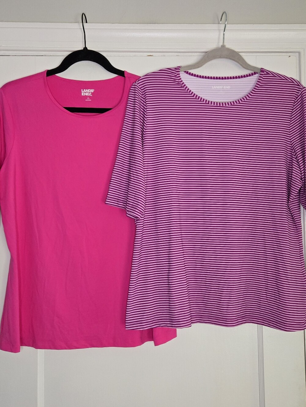 Lands' End Solid Pink & Striped Purple Swim Coverups Women's Large (14-16)